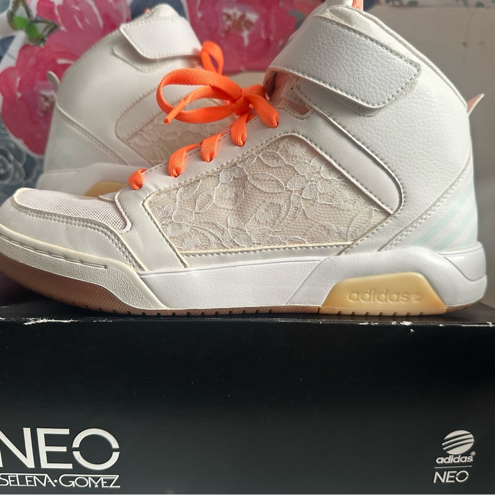 Limited Edition Selena Gomez Adidas NEO High-Top Sneakers - White and Orange